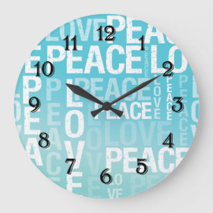 Liebe Frieden Blau Aqua Ombre Große Wanduhr