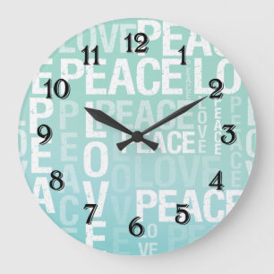 Liebe Frieden Blaue Minze Ombre Große Wanduhr