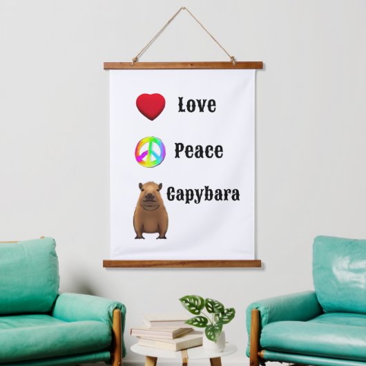 Liebe, Frieden, Capybara Mauer Art Wandteppich Mit Holzrahmen (Wohnzimmer)