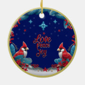 Liebe, Frieden, Freude: Kardinal Weihnachten Keramik Ornament (Hinten)