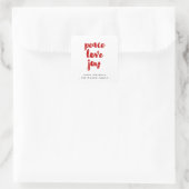 Liebe Frieden Freude Moderner Urlaub in Rot Schrif Quadratischer Aufkleber (Tasche)