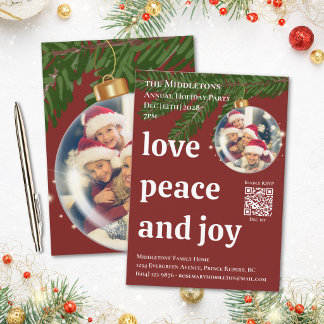 Liebe Frieden Freude QR Foto Burgunder Weihnachtsf Einladung