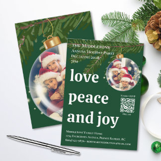 Liebe Frieden Freude QR Foto Grüne Weihnachtsfeier Einladung
