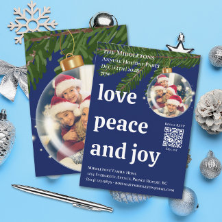 Liebe Frieden Freude QR Foto Navy Blau Weihnachtsf Einladung
