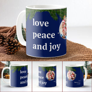 Liebe Frieden Freude Weihnachten Familie Foto Navy Kaffeetasse