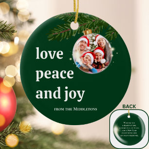 Liebe Frieden Freude Weihnachten Familie Foto Wald Keramik Ornament