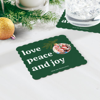 Liebe Frieden Freude Weihnachten Familienfoto Grün Untersetzer