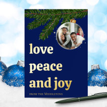 Liebe Frieden Freude Weihnachten Navy Blau Gold
