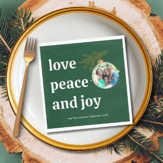 Liebe Frieden Freude Weihnachtsfeier Foto Waldgrün Serviette