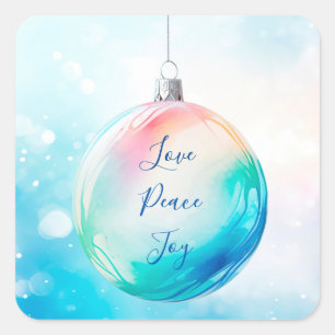 "Liebe Frieden Freude" Weihnachtsornament Aufklebe Quadratischer Aufkleber