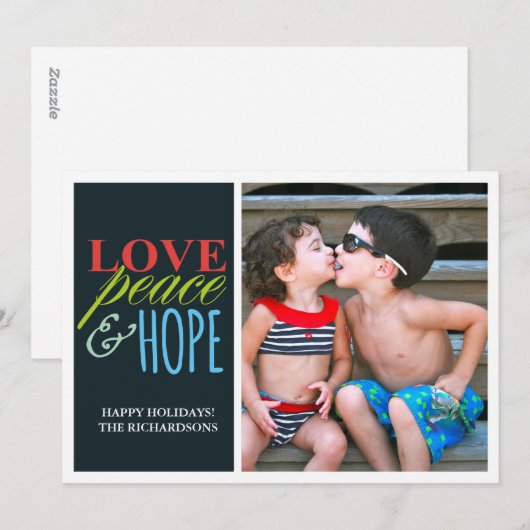 Liebe Frieden + Hoffnung Feiertagskarte (Vorne/Hinten)