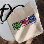 Liebe Frieden Radiologie Tragetasche<br><div class="desc">Ein Friedenszeichen,  ein Herz und ein Röntgenbild. Ein niedliches Geschenk für einen Radiologen.</div>