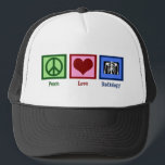 Liebe Frieden Radiologie Truckerkappe<br><div class="desc">Ein Friedenszeichen,  ein Herz und ein Röntgenbild. Ein niedliches Geschenk für einen Radiologen.</div>