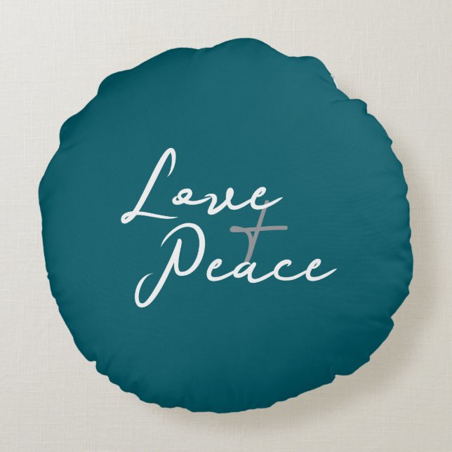 Liebe & Frieden Rundes Kissen (Rückseite)