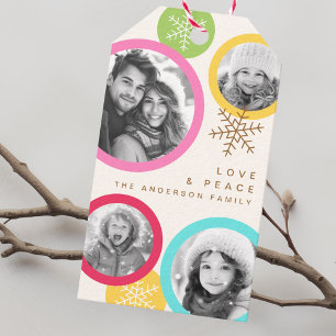 Liebe Frieden Schneeflocken farbenfrohe Foto Urlau Geschenkanhänger