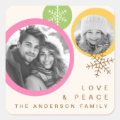 Liebe Frieden Schneeflocken farbenfrohe Foto Urlau Quadratischer Aufkleber (Vorderseite)