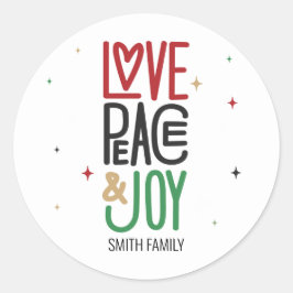 Liebe, Frieden und Freude, aus Ihrer Familie Runder Aufkleber