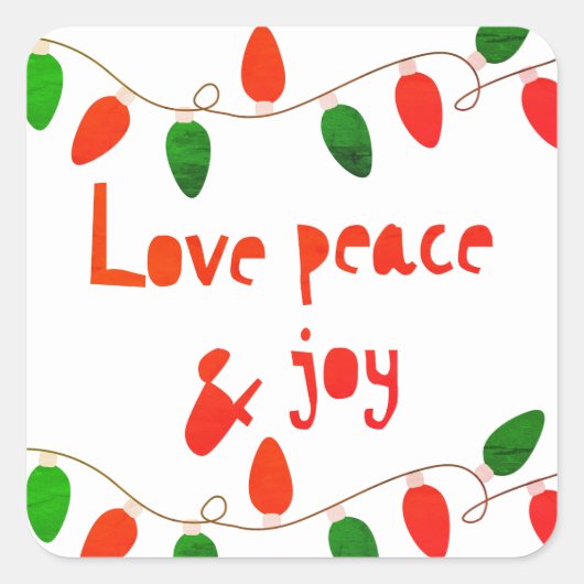 Liebe Frieden und Freude Quadratischer Aufkleber (Vorderseite)