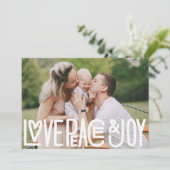 Liebe Frieden und Freude Weihnachten Foto Dankeskarte (Stehend Vorderseite)