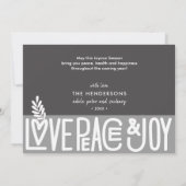 Liebe Frieden und Freude Weihnachten Foto Dankeskarte (Rückseite)