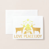 Liebe, Frieden und Freude Weihnachten und Hirsche Folienkarte (Vorderseite mit Umschlag)
