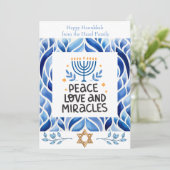 Liebe, Frieden und Wunder Hanukkah Cards Einladung (Stehend Vorderseite)