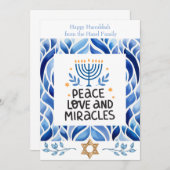 Liebe, Frieden und Wunder Hanukkah Cards Einladung (Vorne/Hinten)