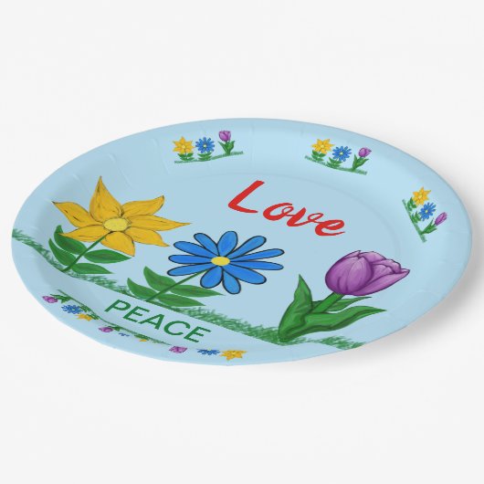 Liebe Friedensgarten Blume Weiß Pappteller (Schrägansicht)