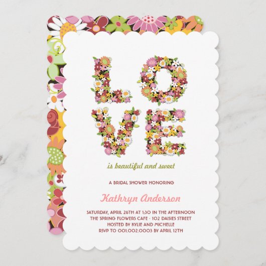 LIEBE Frühlings-Blumen-Brautparty-Party laden ein Einladung (Vorne/Hinten)