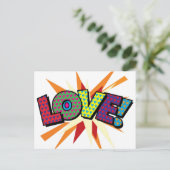 LIEBE Fun Retro Comic Pop Kunst, Dichtung und Musi Postkarte (Stehend Vorderseite)