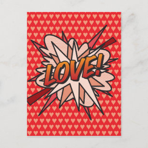 LIEBE Fun Retro Comic Pop Kunst, Dichtung und Musi Postkarte
