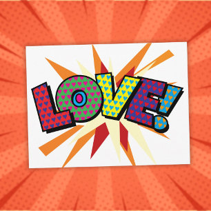 LIEBE Fun Retro Comic Pop Kunst, Dichtung und Musi Postkarte