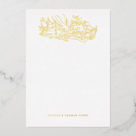 Liebe für antike Etched Docks und Dankeschön-Karte Folieneinladung (Vorderseite)