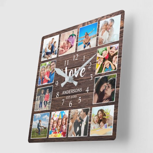 Liebe für benutzerdefinierte FotoCollage Quadratische Wanduhr (Winkel)