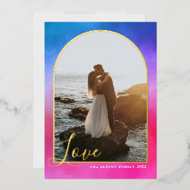 Liebe für Bogenskripte in rosa blau vertikal gestr Folien Feiertagskarte