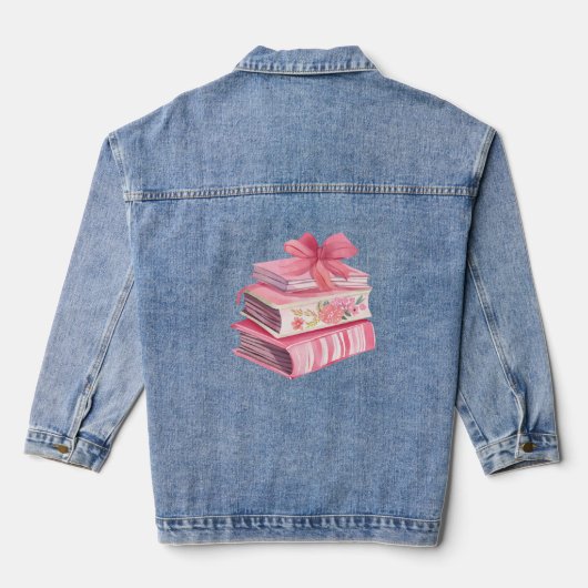 Liebe für das Lesen von rosa Wasserfarbenbogen Jeansjacke (Rückseite)