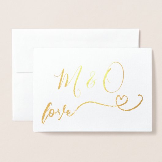 Liebe für einfaches Gold Heart Monogram Folienkarte (Vorderseite mit Umschlag)