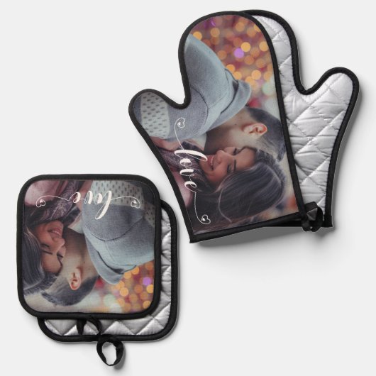 Liebe für Foto-Geschenke Ofenhandschuh & Topflappen-Set (Vorderseite/Rückseite)