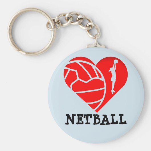 Liebe für Herz und Ball-Silhouette Design Netball Schlüsselanhänger (Vorne)
