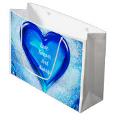 Liebe für immer und immer blaues Herz Große Geschenktüte (Vorderseite Schrägansicht)