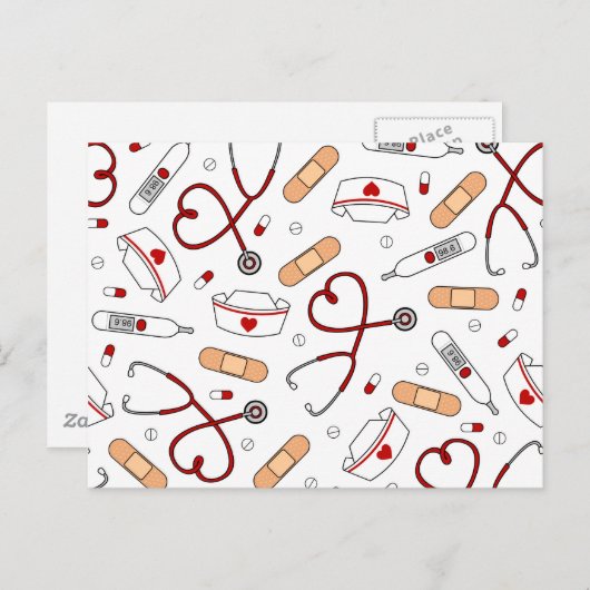 Liebe für Krankenschwester - Weißer Hintergrund Postkarte (Vorne/Hinten)