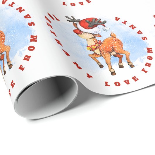 Liebe für niedliche Rentierfahne, Kindername Geschenkpapier (Rolleneckpunkt)