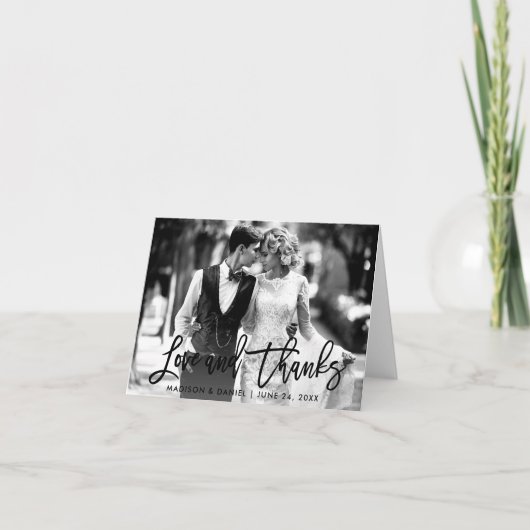 Liebe für Pinselskripte dank Schwarzweiß und Weiß Dankeskarte (Vorderseite)