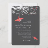 Liebe für Rot-Papier-Krane-Anführungszeichen für a Einladung (Rückseite)