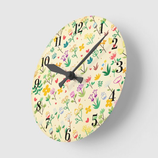 Liebe Garden Spring Flowers & Hearts Runde Wanduhr (Winkel)