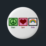 Liebe Gay Pride Button<br><div class="desc">Friedenszeichen, Herz und Regenbogen.</div>