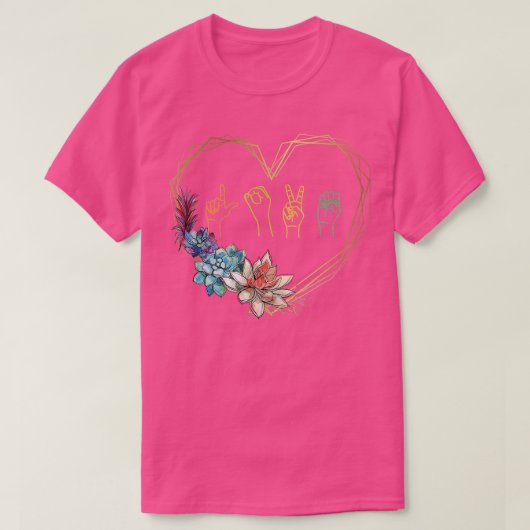 Liebe Gebärdensprache Blumenherz ASL Valentinstag T-Shirt (Design vorne)