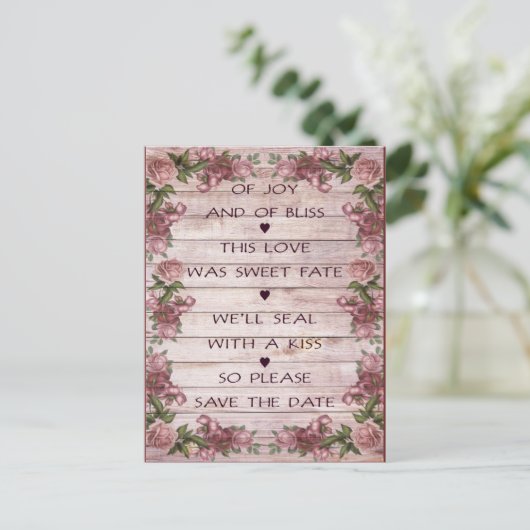 Liebe Gedicht Save the Date Postkarte (Stehend Vorderseite)