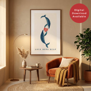 Liebe geht tief Zwei Wale und Herz Valentinstag Poster