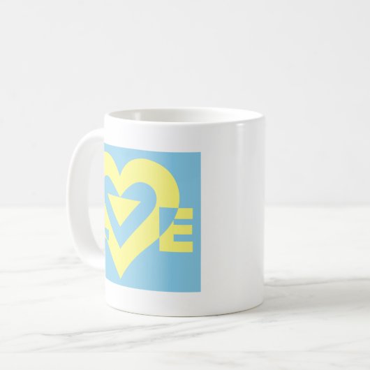 Liebe gelb auf blau kaffeetasse (Vorderseite Links)